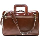 Floto Firenze Slim Leather Briefcase Attache Messenger Bag Small (Vecchio Brown)