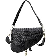 ERWUBA fashion women saddle shoulder bag clutch purse small crossbody satchel handbag woven imita...
