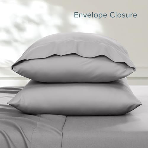 Image of Bare Home Microfiber Pillow Cases - King 20x36 - Cooling Pillowcases - Double Brushed - Easy Care - Envelope Closure (King Pillowcase Set of 2, Light Grey)