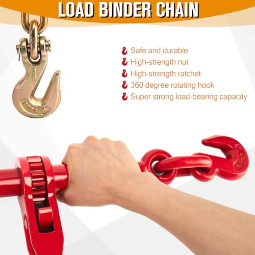 Image of Chain Binders, Transport Chain, Tie Down Chain and Binder 3 /8''-1 /2'', 10Ft Chains with G70 Hooks, Ratchet Load Binders 9215Lbs Working Strength, Towing Chain for Flatbed Trailer Truck