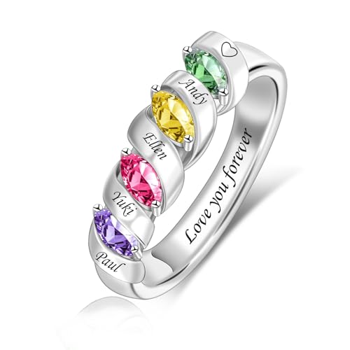 MissNaNa Personalized Birthstone Family Ring for Women