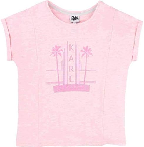 Karl Lagerfeld Kids Girl's Short Sleeve Melange Jersey Tee w/Miami Print (Big Kids) Light Pink T-Shirt