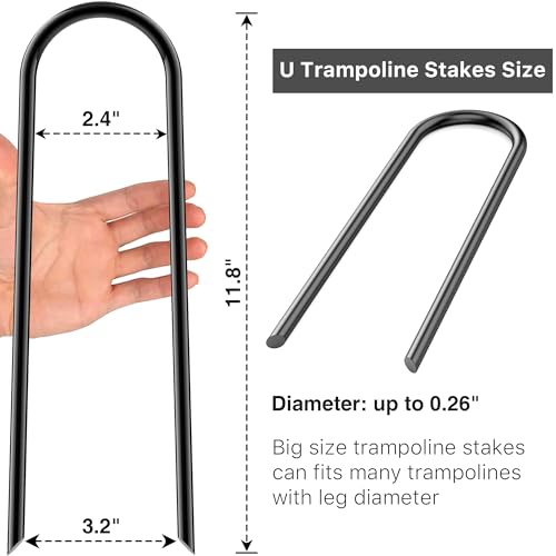 Image of Heavy Duty Trampoline Stakes Anchors High Wind U Type Sharped Ends Safety Ground Anchors Galvanized Steel 11.8 inch for Soccer Goals,Tents and Garden Decorations