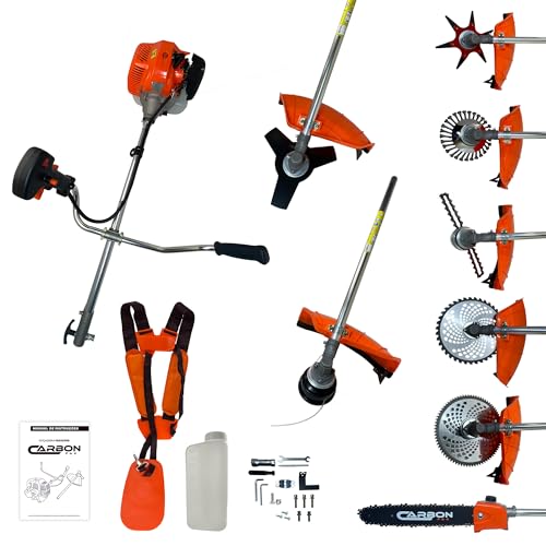 Roçadeira Aparador de Grama a Gasolina Bipartida Profissional 52cc, 2,5HP, Multifuncional com Ponteira Motopoda de Galhos Carbon Fak