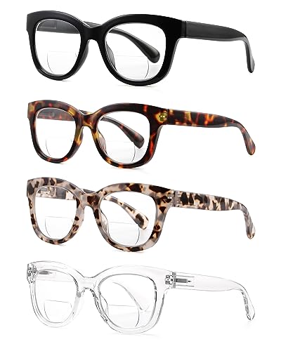 ZUVGEES 4-Pack Oversized Blue Light Blocking Reading Glasses Big Eyeglass Frames Large lens Computer Readers with Spring Hinges (Black+Leopard+Tortoiseshell+Transparent,2.50) - Image 3