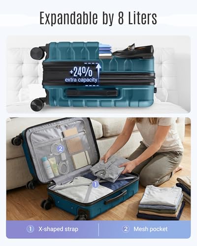 Image of LIGHT FLIGHT Carry On Luggage 22x14x9 Airline Approved, Expandable Carry On Suitcases with Wheels, Lightweight Luggage, Durable Hard Shell 20 Inch Rolling Suit Case for Men Women Travel,Teal Blue