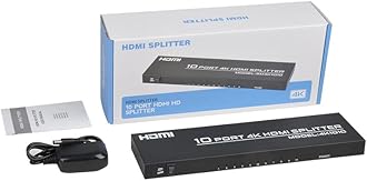 4K HDMI Splitter 1 in 10 Out - Powered Splitters 10 Way Monitor Outputs,Support 4K@30Hz,3D Audio Video Sync,Plug&Play for HDTV PS4/5 Xbox PC Laptop