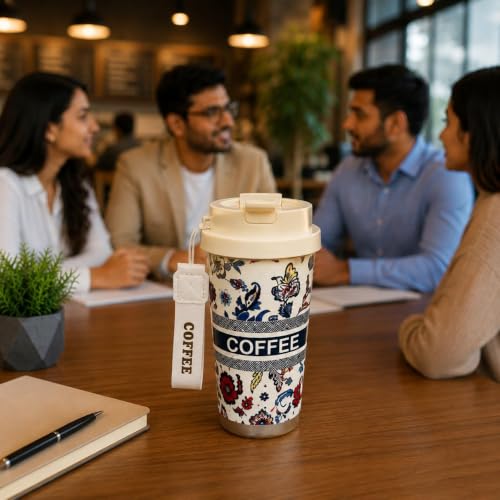 Image of STARFLYER Double Coffee Cup with Travel Strap 316 Stainless Steel Double-Layer Insulated Vacuum Bottle with Straw-500ml(Coffee tag)