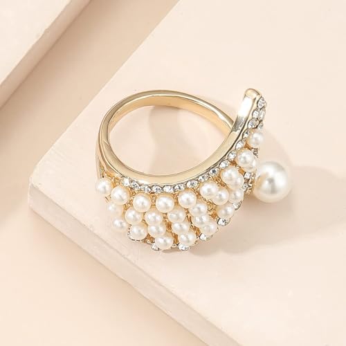 CSIYANJRY99 Vintage Pearl Ring Stacking Promise Pearl Rings Adjustable Open Finger Ring Trendy Personality Statement Jewelry for Women 6