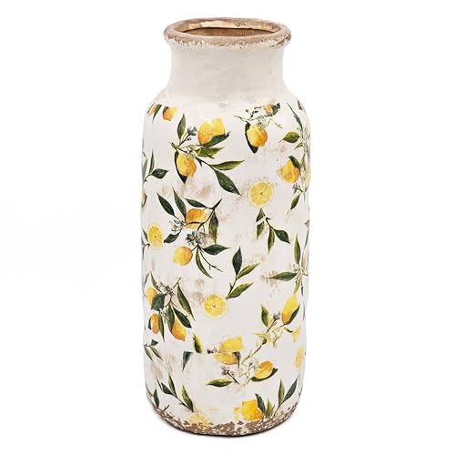 T2 Concept 15” Tall White Cylindrical Vase with Vibrant Yellow