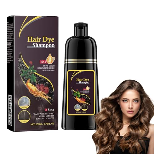 Dyceittdia Champú Tinte, Champú tinte instantáneo, 200ml 3 en 1 Instantáneo Champú para el Cabello, Hidratación Capilar, Champú limpiador y Reparador, marrón, hair2, hair2