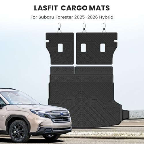 Image of LASFIT Cargo Mat for Subaru Forester 2025-2026 (Only Hybrid) | All Weather TPE Custom Fit Easy Clean Durable Cargo Tray Liner Trunk Mat & Backrest Mats Accessories, Black