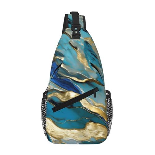 Bolsa de pecho ligera Azurite con correa cruzada y estampado de mármol elegante
