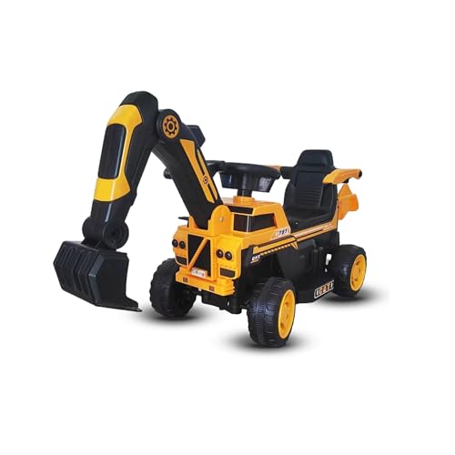 Bang Toys - Escavadeira Elétrica Infantil Excavor Terra X1 6V - com Pá Móvel, Luzes de LED, Sons e Acelerador no Pedal - Suporta até 25kg - Cor Amarelo