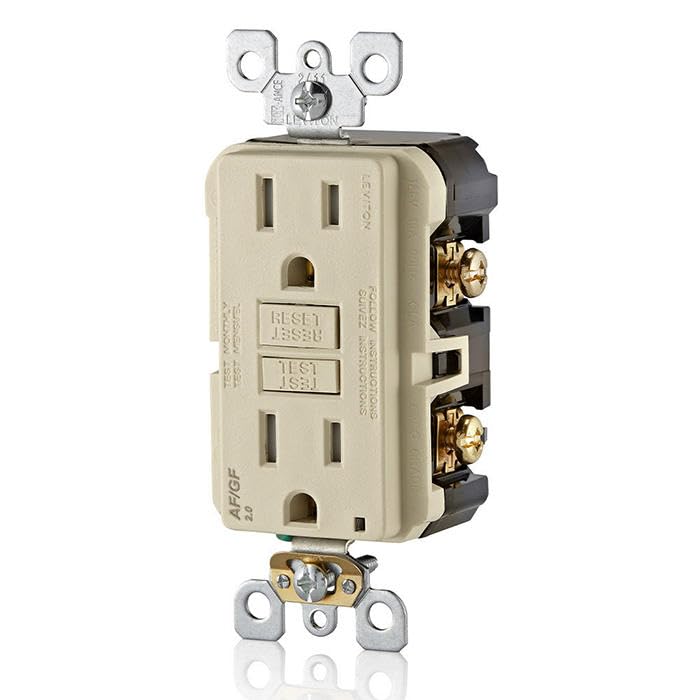 Image of Leviton Dual-Function AFCI /GFCI Outlet, 15 Amp, Self Test, Tamper-Resistant with LED Indicator Light, Protection from Both Electrical Shock and Electrical Fires in One Device, AGTR1-T, Light Almond