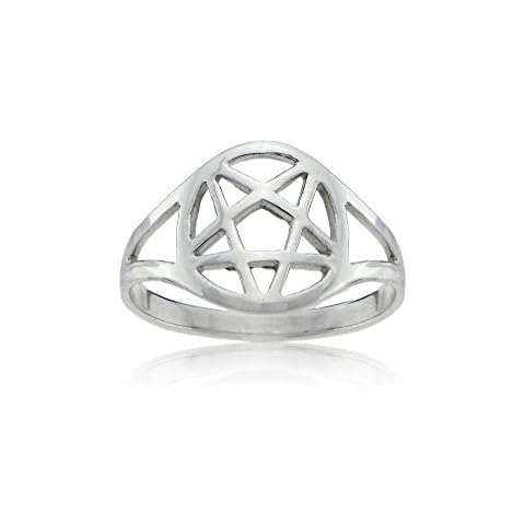 Sterling Silver High Polished Pentagram Pentacle Five Pointed Star Ring Cover
