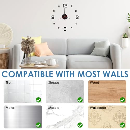 40cm Reloj de Pared 3D DIY con Números Adhesivos, Reloj de Pared Moderno con Movimiento Silencioso, Ideal para Decoración en Sala de Estar, Dormitorio, Cocina, Oficina, Fácil Instalación, Negro - imagen 4