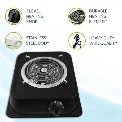 Image of Drumstone (𝐒𝐩𝐞𝐜𝐢𝐚𝐥 20 𝐘𝐞𝐚𝐫𝐬 𝐖𝐚𝐫𝐫𝐚𝐧𝐭𝐲) Portable 2000W Electric G Coil Stove with Stand, Fast Heating Cooktop for Kitchen, Home, Restaurant Cooking, Durable Black Design