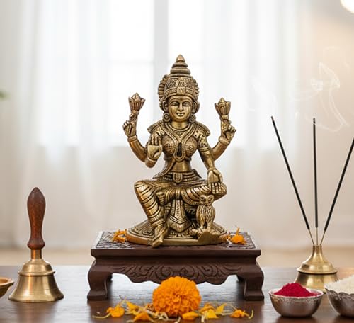 eSplanade Brass Laxmi Lakshmi Goddess Murti Idol Statue Figurine Sculpture | Pooja Idols - Home Decor | Golden - 6.75 Inches