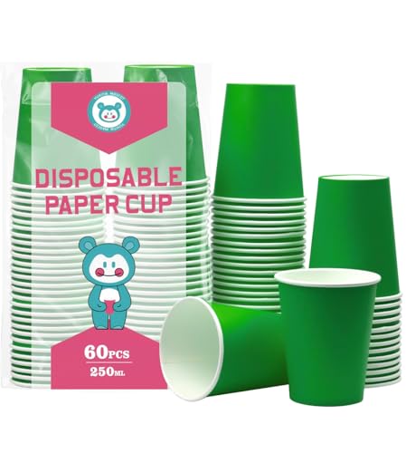 Yuxitia Bicchieri di carta usa e getta, 60 bicchieri di carta verde per fai da te, matrimoni, feste, picnic, barbecue, viaggi ed eventi, 230 ml (verde)