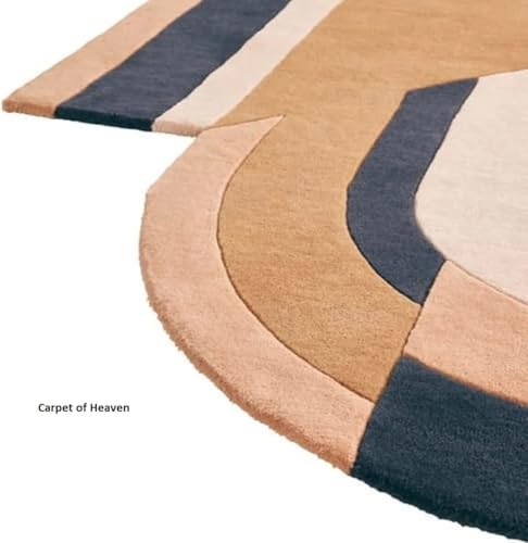 Image of Irregular Shape Handmade Woolen Carpet Multi Colour Size 6x8 feet