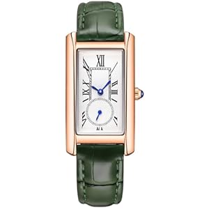 Women Quartz Watch Lady Stylish Rectangle Dress Watch with Leather Strap and Sapphire Crown