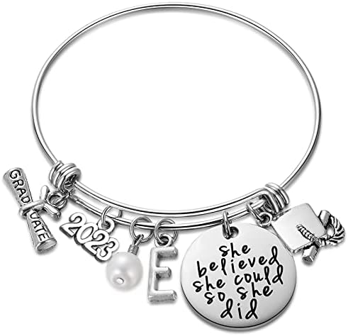 Ukodnus Class of 2023 Graduation Gift - Senior 2023 Graduate Bracelet - Inspirational Graduation Gifts for Her - 26 Initial Charm Bracelets for College High School Girls