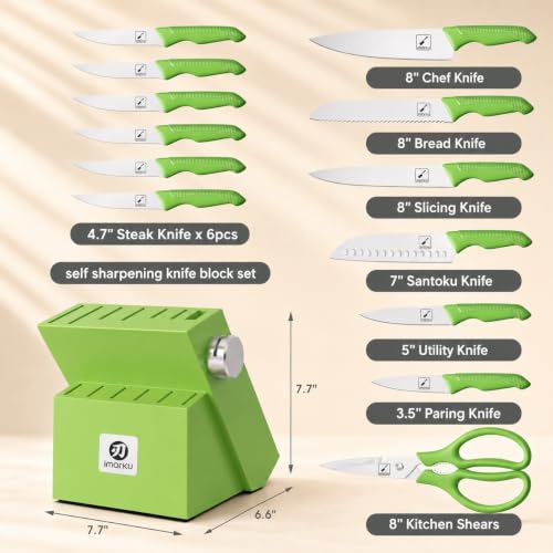 Image of iMarku 14-piece high-carbon stainless steel knife set, dishwasher safe | Ultra-sharp Japanese knife, built-in sharpener, non-slip ergonomic handle, restaurant-grade quality, eco-friendly