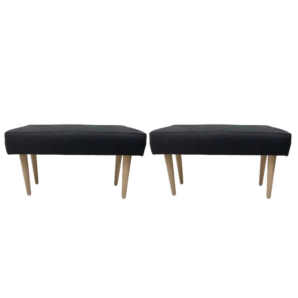 Argius Banco Tapizado con Patas de Madera - 70x30cm Banqueta, Asiento cómodo para Recibidor, Entrada, Dormitorio, Salón (Pack 2 BANQUETAS Negras)