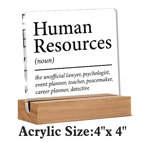 Image of Hr Gifts for Men Women Hr Appreciation Gifts for Manager | Director Human Resources Clear Desk Decorative Sign Acrylic Sign with Wooden Stand for Desk Table Shelf