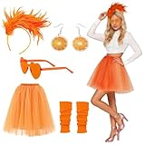 Costume de carnaval pour femme - 7 pièces - Aperol Apritz - Accessoires - Jupe en tulle orange avec serre-tête orange - Boucles d'oreilles - Collier cœur - Lunettes de soleil - Jambières - Gants en