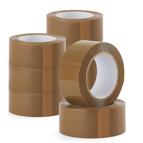 Precifilm Cinta Embalar Acrílica - Cinta Adhesiva para Envíos y Transporte - Cinta Embalaje de 50mm Ancho para Aplicador Manual - Adhesión Fuerte y Duradera - 132m, 6 Rollos por Paquete (MARRÓN)