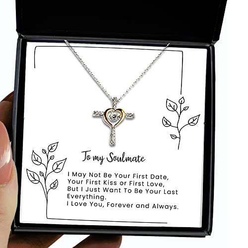 Soulmate Gift for Her - To my Soulmate, I May Not Be Your First Date., Cross Dancing 925 Sterling Silver with Message Card Necklace