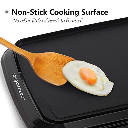 Aigostar Electric Griddle Nonstick 1500W Pancake Griddle 8-Serving Electric Indoor Grill 5-Level Control with Adjustable Temperature & Oil Drip Tray for Easy Cleaning, 20” x 10” Family-Sized, Black