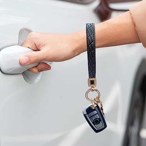 Image of OHKYOOT Leather Wristlet Keychain,Wrist Keychain Car Key Chain with 5 Key Ring and Anti-Lost D Ring