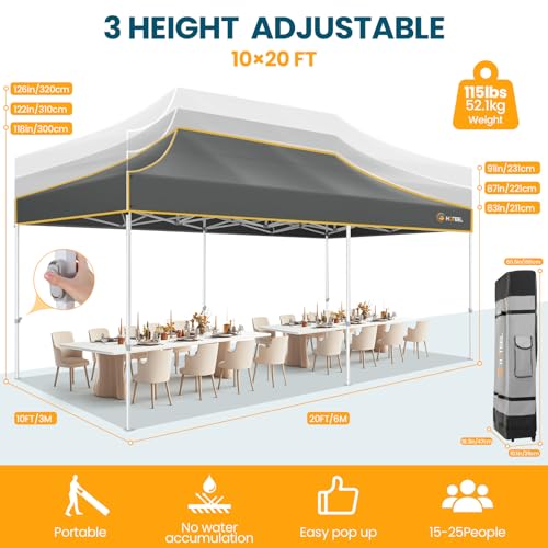 Image of Hoteel 10x20 Pop Up Canopy Tent, Heavy Duty Upgraded Hexagonal Steel Frame