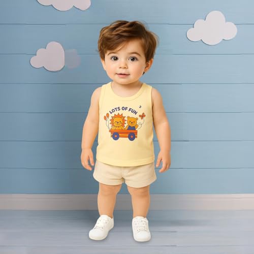 Image of Kidbea 100% Organic Soft Cotton Muslin Sleeveless Jhabla for Baby Boys | Regular Fit Vest for Infant Summerwear Set I GOTS Certified