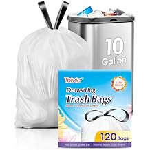 10 Gallon 120 Counts Strong Drawstring Trash Bags Garbage Bags by Teivio, Bathroom Trash Can Bin Liners, Plastic Bags for home office kitchen, White