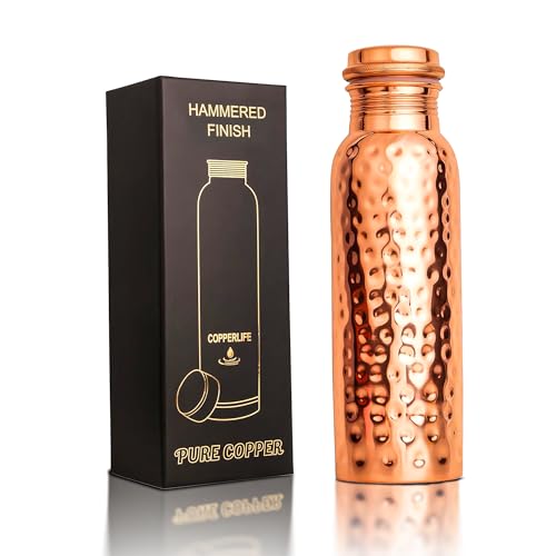 Comparison: Best Copper Water Bottle For Health 2 New Launch Copper Water Bottle 34 Ounces | 100% Pure Copper For Ayurveda Health Benifit | Hammered Design Handmade For Drinking Water | Tested Leak Proof Lid