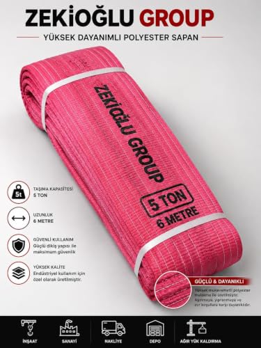 6 Metre 5 Ton Çeker Sapan Halat Zekioğlu Group Flat Webbing Sling Gözlü Polyester Sapan 3000 Kg Taşıma Kapasiteli 6 Metre Kaldırma Sapanı