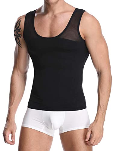 HANERDUN Mens Slimming Shirt Body Shaper Vest Compression Shirt Shapewear Hide Gynecomastia Slimming Vest