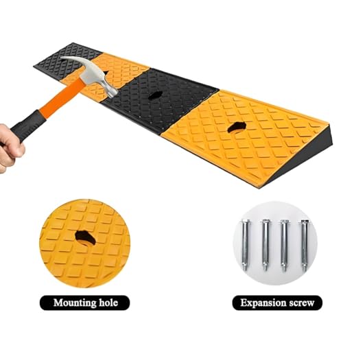 Rampa de bordillo de caucho para vehículos, carga máxima 1 tonelada (2204 lb), para bicicletas, sillas de ruedas y carritos, altura 4 cm / 1,5 pulgadas, color negro y amarillo miniatura 2