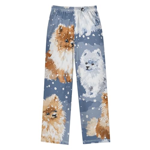 ZZXXB Pomeranian and Snow Boys Long Pants Soft Trousers Elastic Waist Kids Lounge Bottoms with Pockets S-XL2