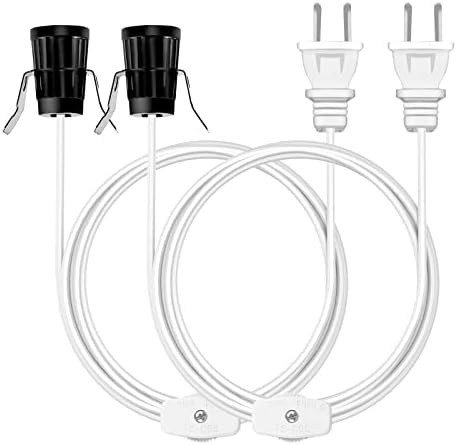 Aiwode Single Salt Lamp Cord Replacement, UL-Listed E12 Light Bulb Socket Rotary Switch for Himalayan Crystal Salt Lamps, Pumpkin Lights, Christmas Village Accessories,6 Feet (1.8M),White,2 Pack.