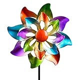 Kremers Schatzkiste Buntes Windrad Blume für den Garten aus Metall Windspiel Windmühle 110cm