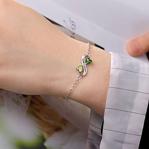 WSX Real Gold 10K/14K/18K Heart Infinity Birthstone Bracelet for Women Name Engraved Jewelry Idea Gift for Mother Nana Wife3