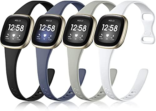 Getino Compatible with Fitbit Versa 3 Bands Fitbit Sense Bands Women Men, Durable Soft Silicone Replacement Wristbands Strap Sport Slim Band for Versa 3 and Sense, Small Black/White/Bluegray/Gray
