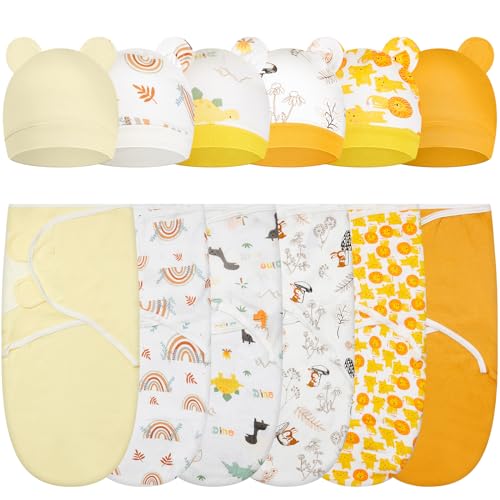 Image of Ramede 6 Pack Baby Swaddle Blanket with Hats Sleep Swaddle for 0-3 Months Newborn Sacks Soft Cotton Wearable for Boy Girl