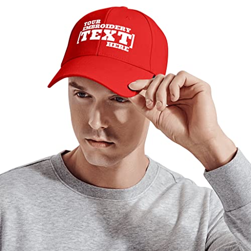 Pranboo® Custom Personalized Text Hat/Cap, Embroidered Front & Back, Bill Dad Baseball Cap丨Red
