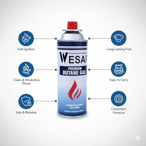 Image of Wesaf Butane Gas 225g (Pack of 4) | Camping Gas Cylinder | Portable High-Pressure Butane Can Liquefied Gas Canister Ideal for Refilling Lighters, Small Stoves, Flame Torches and Welding Equipment